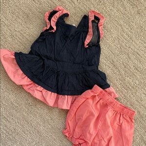 Navy & Coral Girls Matching Set - Ruffle Tank Top and Shorts